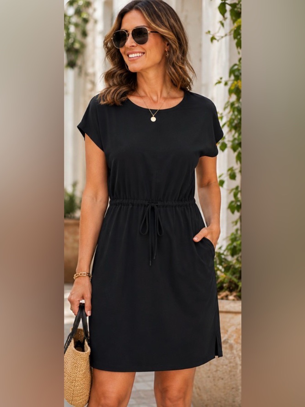 32° Cool XL Black Casual Dress | Cinch Waist Drawstring | Pockets | Travel